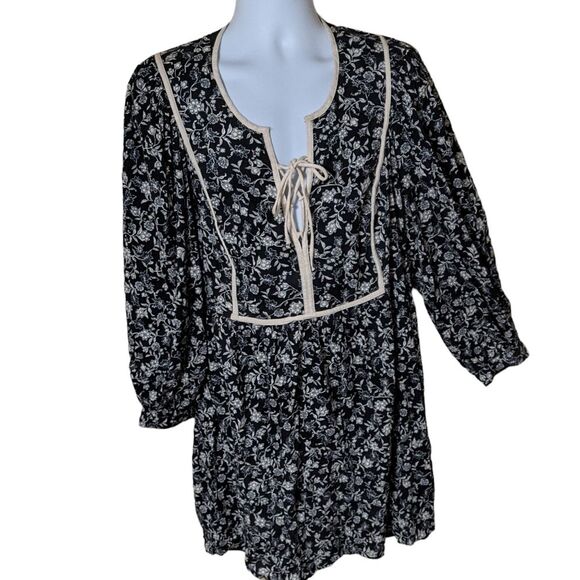 NWT Old Navy LS Mari Boho black tan floral print short dress pockets size XXL - Picture 11 of 11